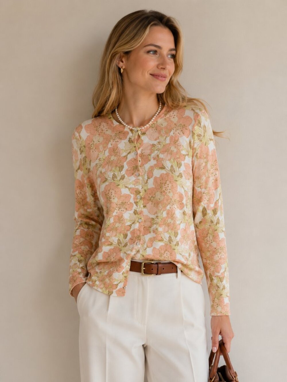 STUDIO MODA Floral Cardigan Gemstone Buttons Cottagecore Preppy Sweater Romantic